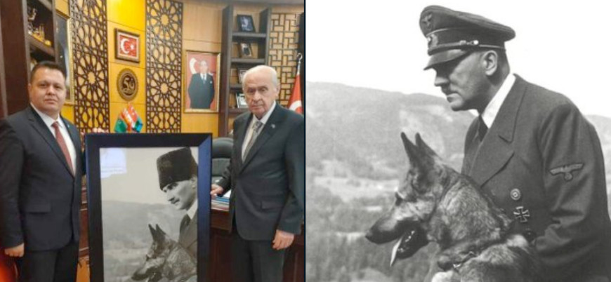 MHP'li il başkanı Devlet Bahçeli'ye Hitler'in Mustafa Kemal montajlı fotoğrafını hediye etti